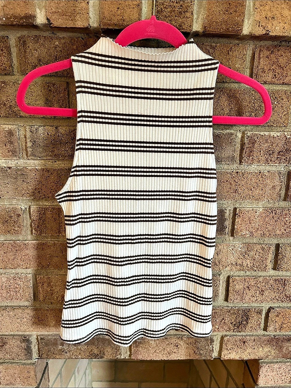 Maeve Striped Ribbed Mock Neck Tank Top White & Brown